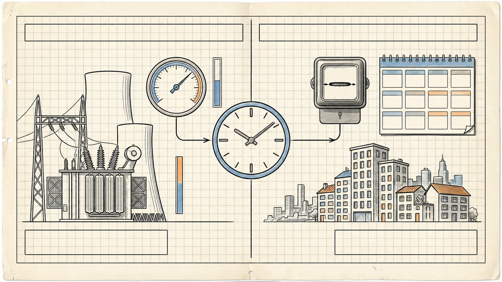 Illustration comparing instantaneous electrical power and energy consumed over time to explain the Campus IA figures.